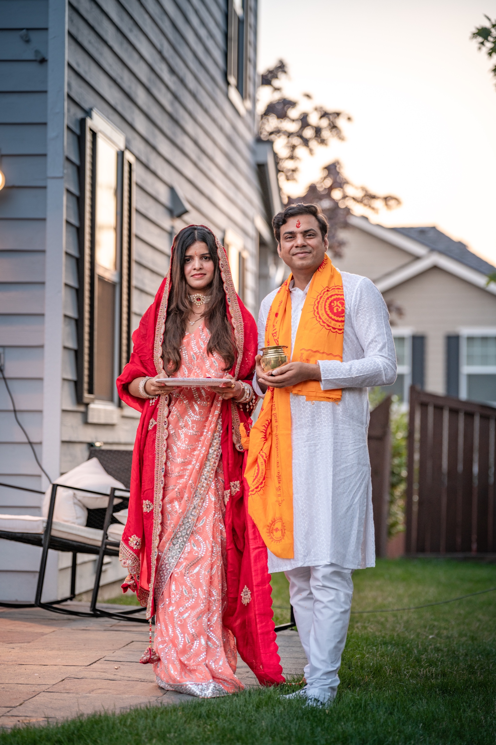 Family ceremony portrait in warm evening light